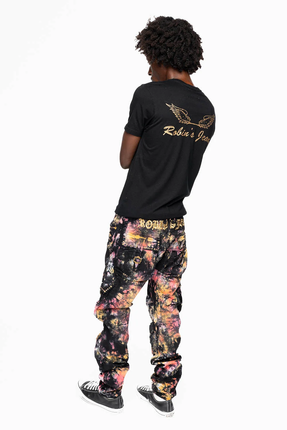 MILITARY STYLE CARGO PANTS IN MULTI UNIVERSE TIE DYE EMBELLISHED WITH CRYSTALS - Image 8