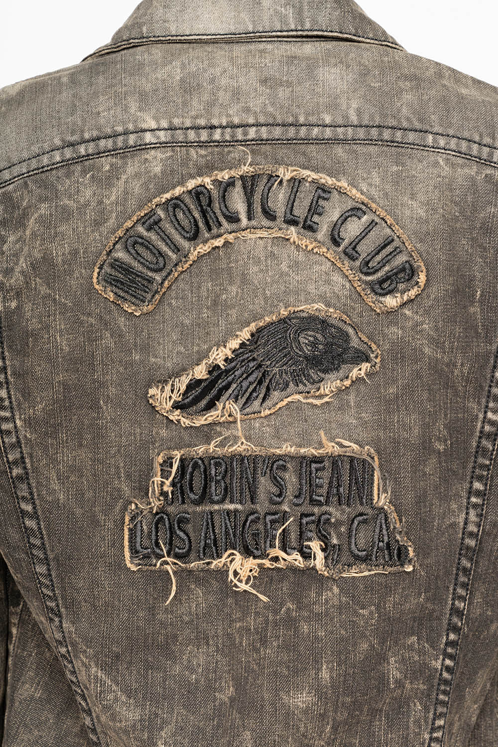 MOTORCYCLE CLUB DENIM JACKET IN MODOC WASH WITH PATCHES STUDS AND CRYSTALS - Image 3