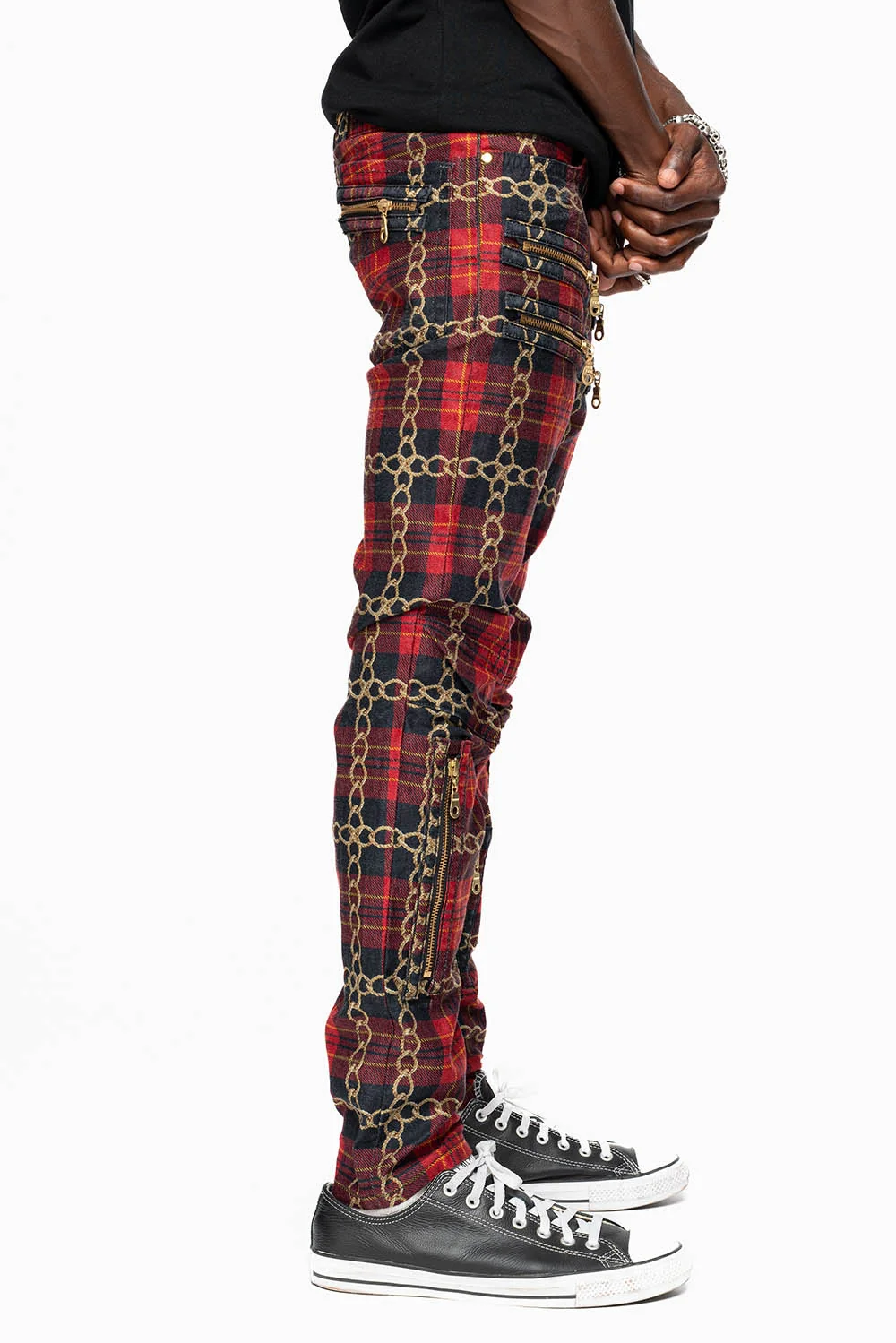 NEW BIKER IN CHAIN PLAID DESIGN WITH GOLD WING EMBROIDERY - Image 2