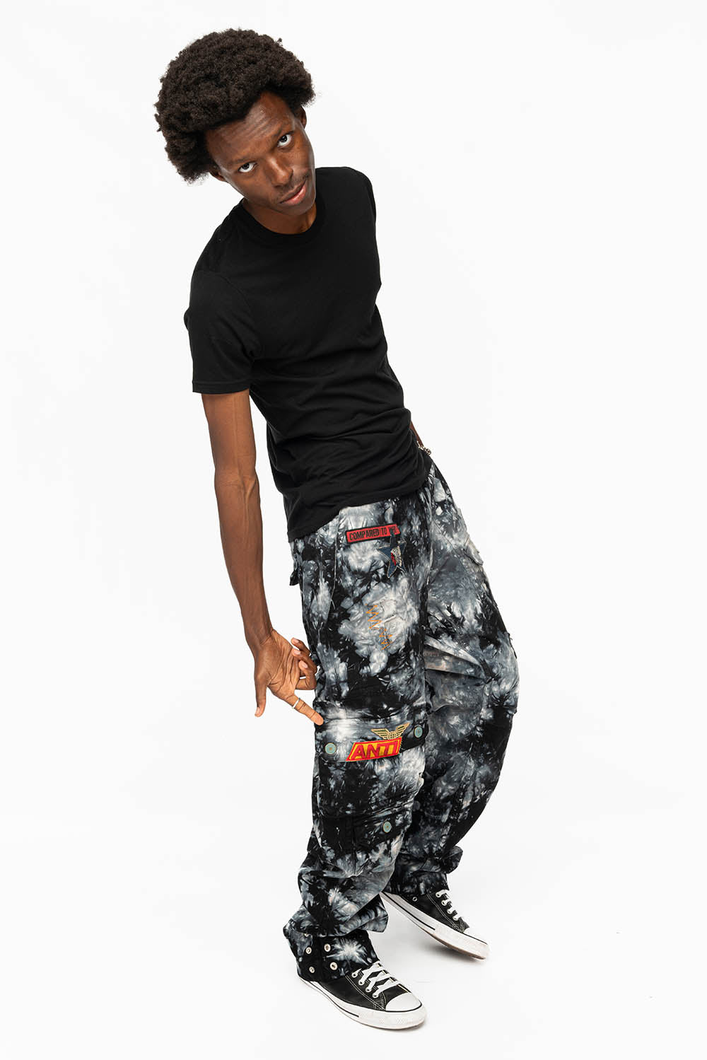 ORIGINAL ROBIN’S JEAN CALL OF DUTY CARGO PANTS IN CRYSTAL TYE DYE BLK WITH PATCH - Image 2