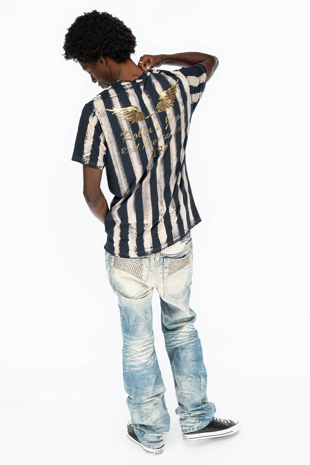 PRISONER BLACK/WHITE T-SHIRT  WITH GOLD WING - Image 4