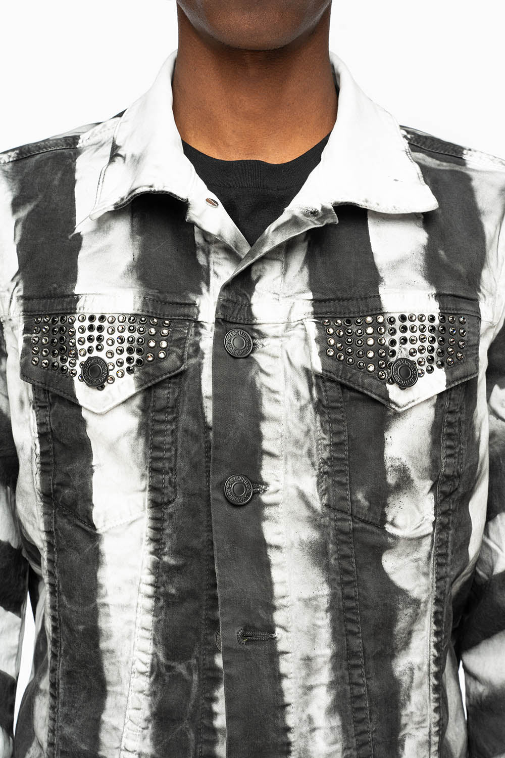 PRISONER JEAN JKT IN BLACK AND WHITE WASH WITH BLK DIAMOND AND JET BLK CRYSTALS - Image 5