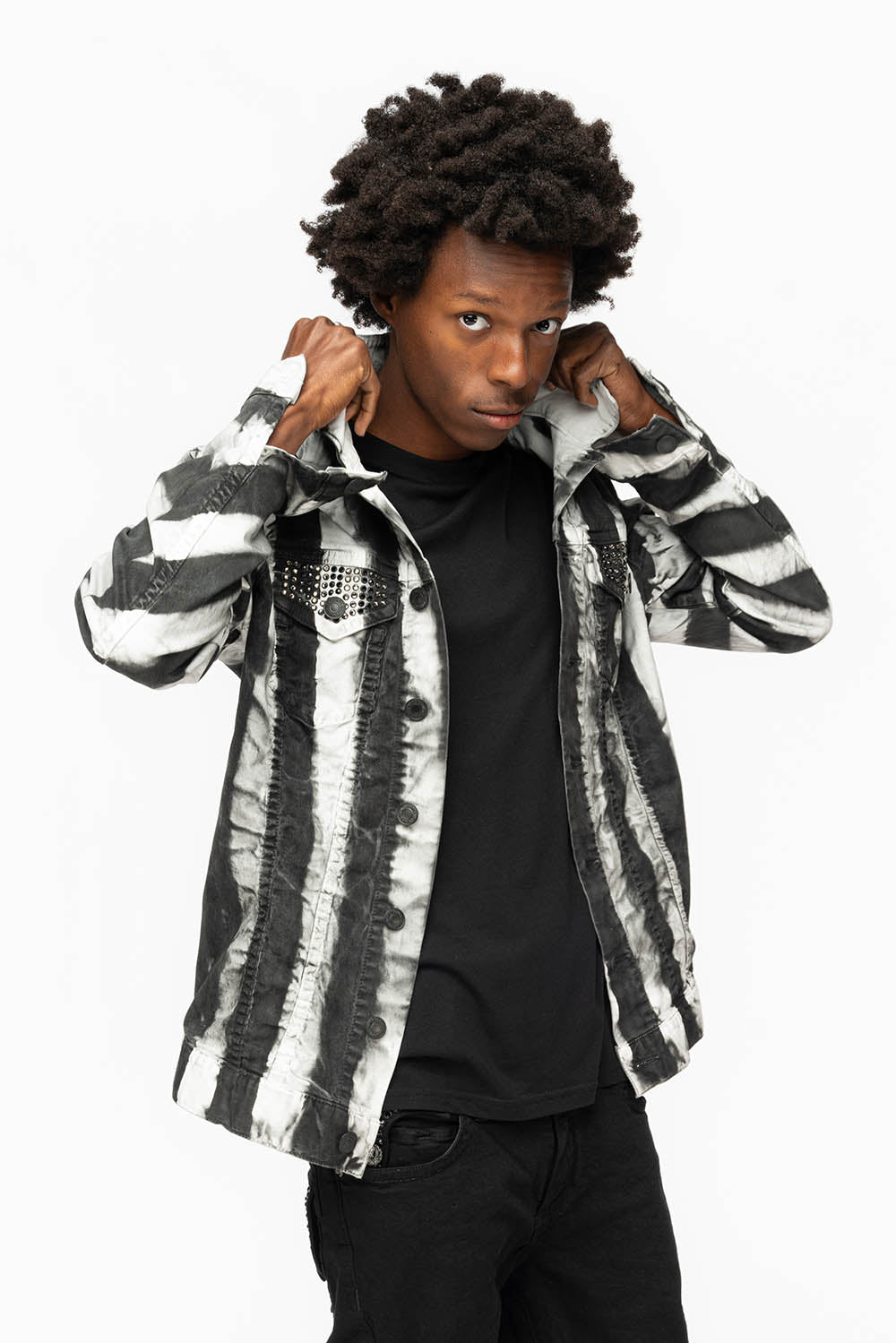 PRISONER JEAN JKT IN BLACK AND WHITE WASH WITH BLK DIAMOND AND JET BLK CRYSTALS - Image 6