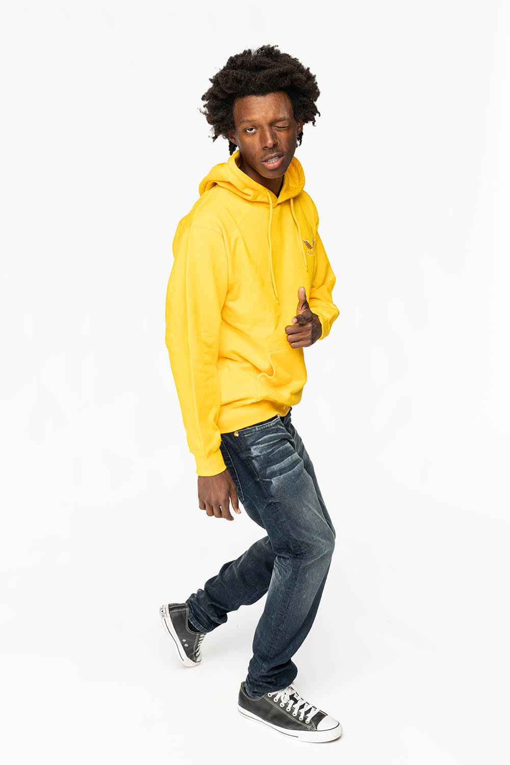 PULLOVER HOODIE IN YELLOW WITH GOLD WINGS EMBROIDERY - Image 3