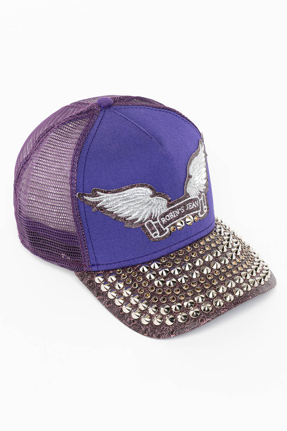PURPLE/WINE OSTRICH TRUCKER HAT WITH SILVER WING LOGO EMBROIDERY - Image 3