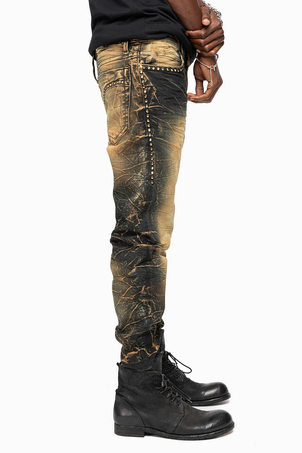 SKINNY MENS JEANS IN 4D DARK PERU WASH WITH AURUM CRYSTALS - Image 7
