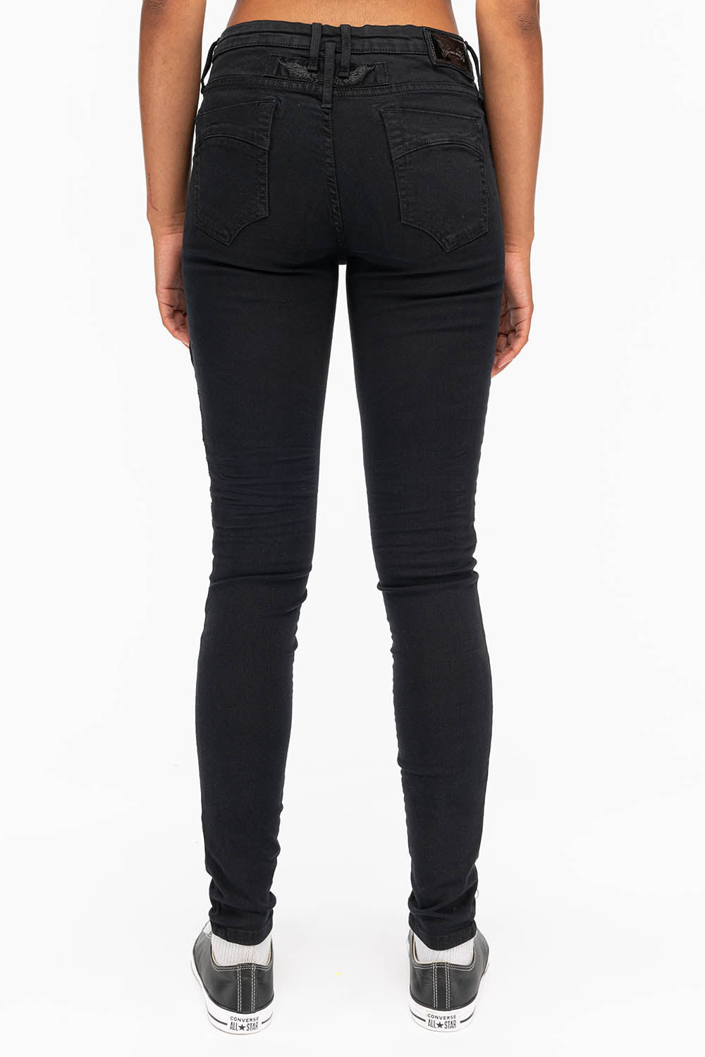 ROBIN'S WOMENS SKINNY MOTO JEANS IN PURE BLACK - Image 4