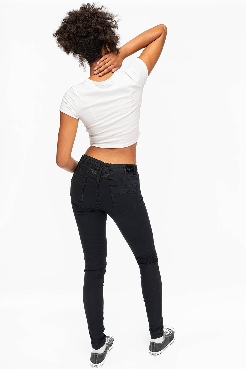ROBIN'S WOMENS SKINNY MOTO JEANS IN PURE BLACK - Image 5