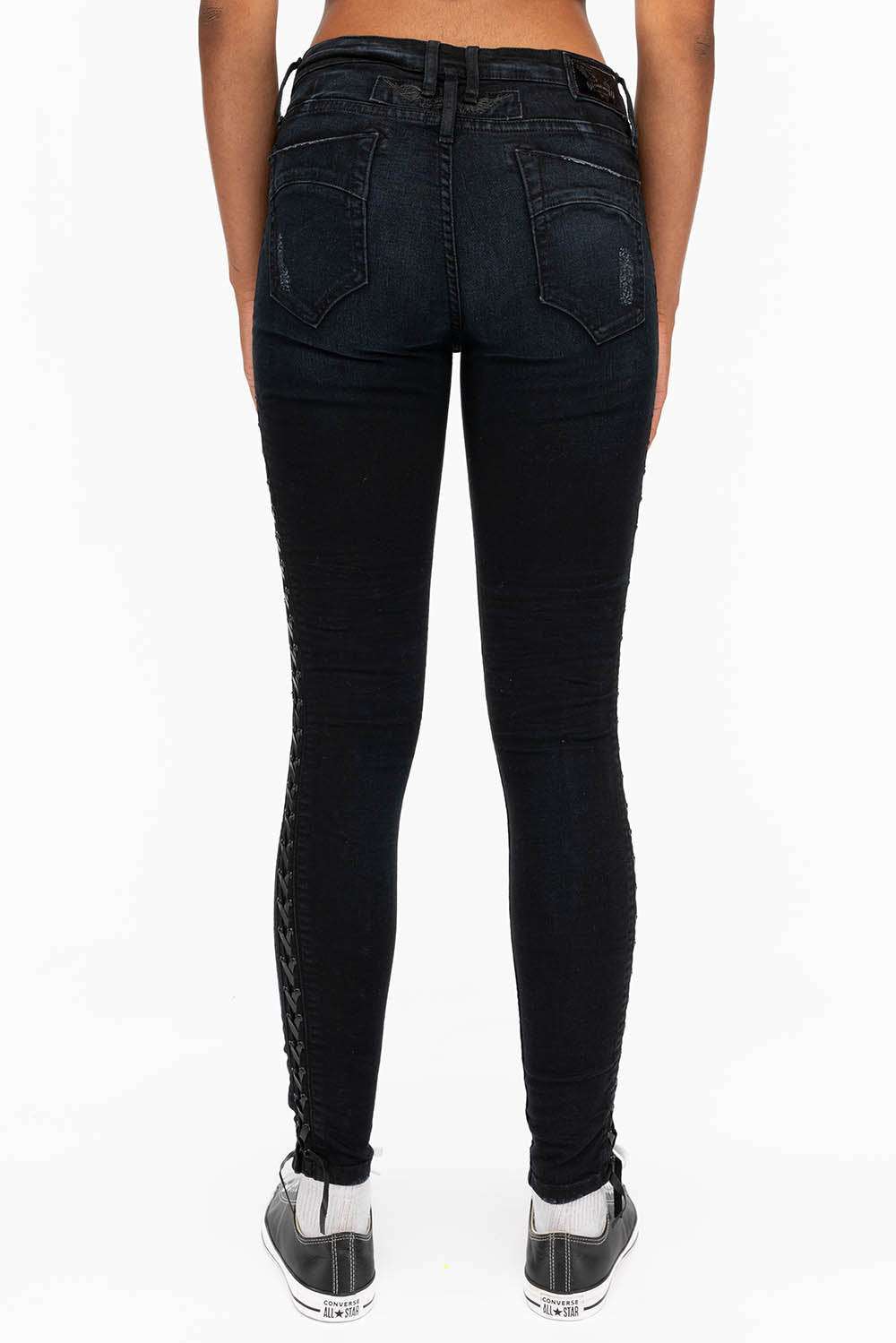 ROBIN'S WOMENS SKINNY MOTO JEANS IN F_D UP BLACK - Image 4