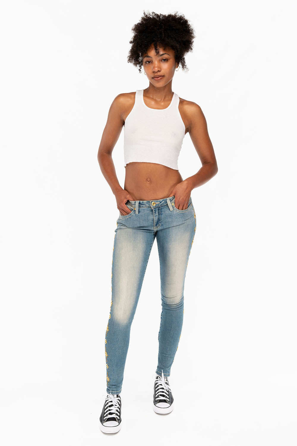 WOMENS SKINNY JEANS IN MAORIE LIGHT WITH CRYSTALS - Image 5