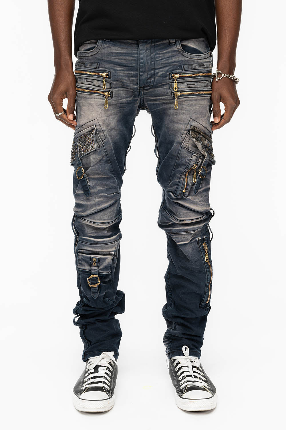 RAPTOR MILITARY STYLE CARGO JEAN IN ANTIQUE PURPLE WASH WITH CRYSTALS - Image 4