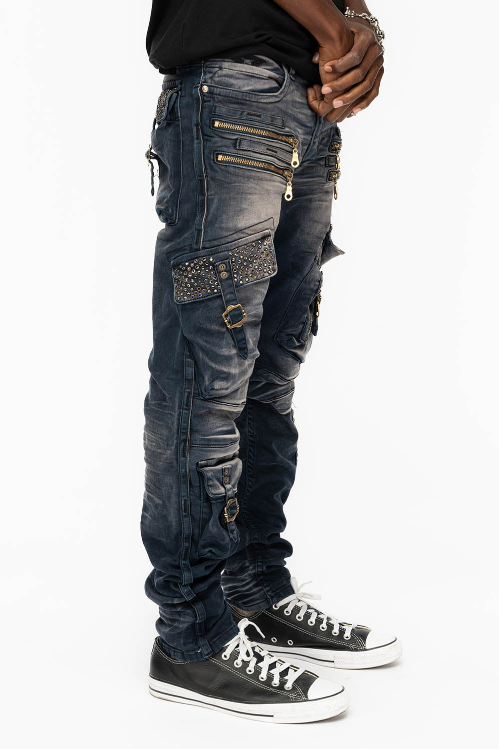 RAPTOR MILITARY STYLE CARGO JEAN IN ANTIQUE PURPLE WASH WITH CRYSTALS - Image 6