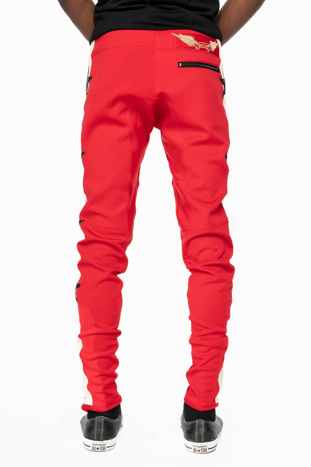 RED JOGGER WITH WHITE STRIPE AND PATCHWORK - Image 6