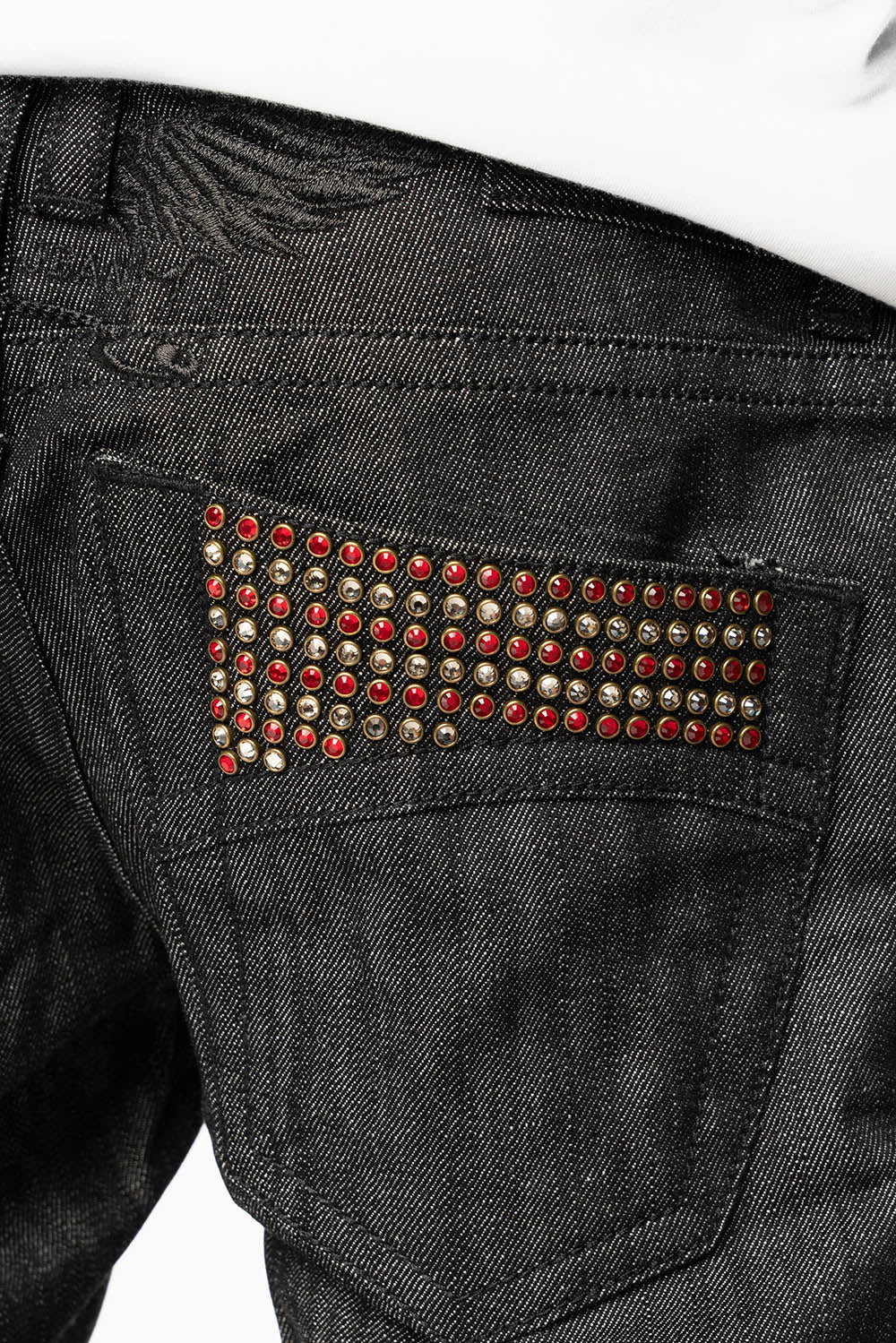 ROBIN’S 5 POCKET STRAIGHT LEG JEANS IN RAW BLK DENIM WITH CRYSTALS - Image 5