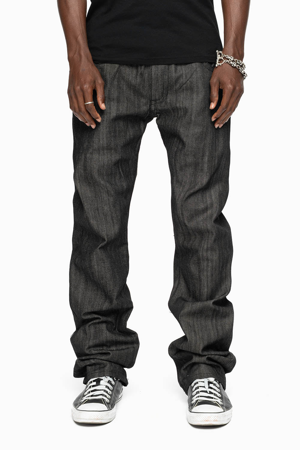 ROBIN’S 5 POCKET STRAIGHT LEG JEANS IN RAW BLK DENIM WITH CRYSTALS - Image 5
