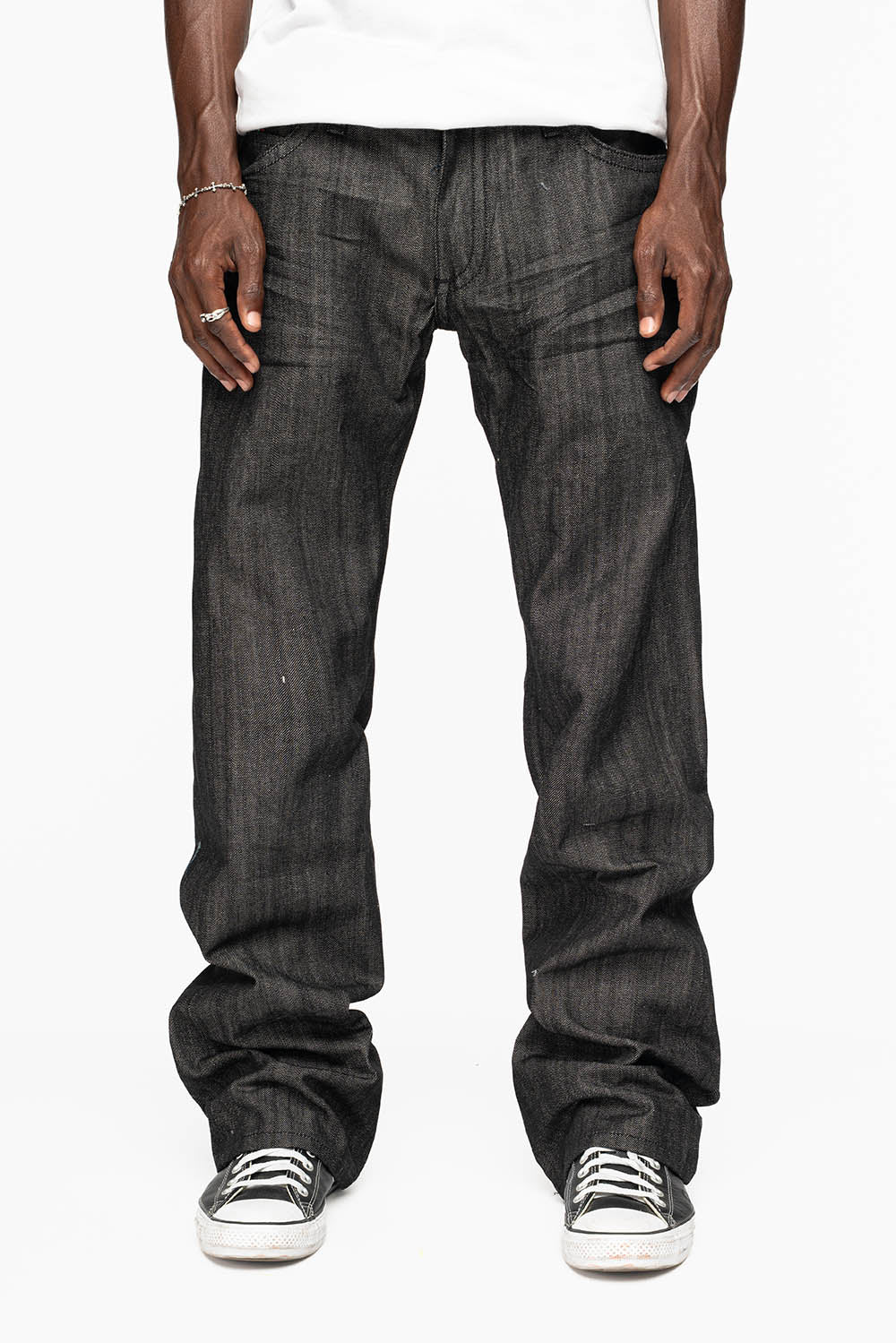 ROBIN’S BOOT CUT JEAN IN RAW BLK DENIM WITH WITH EMBROIDERED WING LOGO ON BACK POCKETS WITH CRYSTALS - Image 5