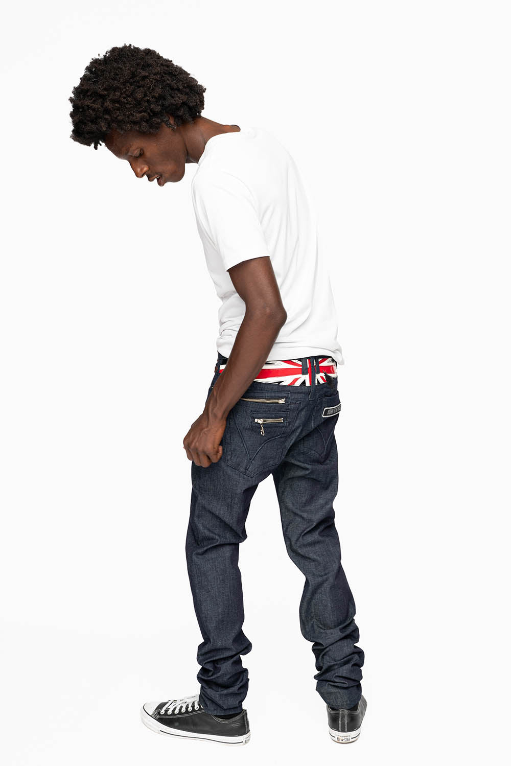 ROBIN’S BRITISH ROCK SLIM JEANS IN RAW DENIM EMBROIDERED ROBIN”S WING LOGO WITH ZIPPERS - Image 2