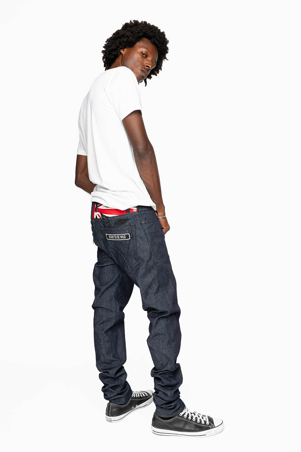 ROBIN’S BRITISH ROCK SLIM JEANS IN RAW DENIM EMBROIDERED ROBIN”S WING LOGO WITH ZIPPERS - Image 8