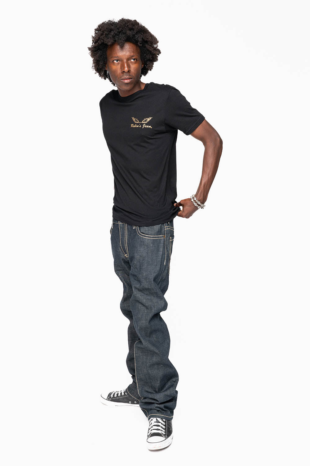 ROBIN’S GTBLK 5 POCKET STRAIGHT LEG JEANS IN RAW RED SALVAGED DENIM WITH GTBLK RACING PATCH - Image 9
