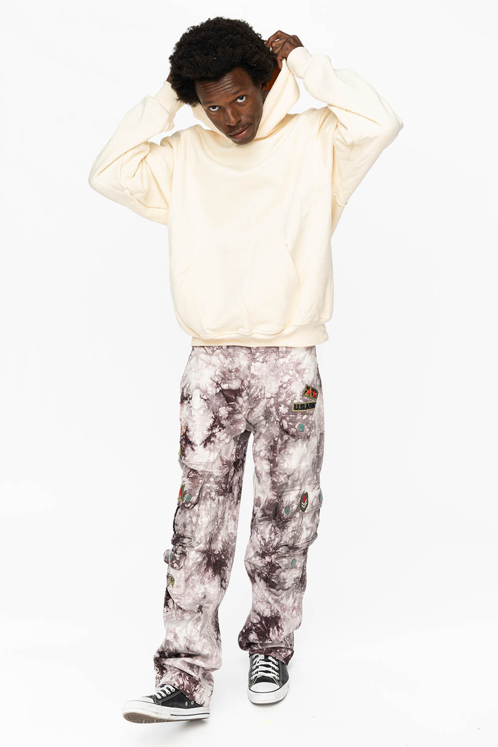 ROBIN’S HEAVY WEIGHT  NATIVE AMERICAN CHIEF PULLOVER HOODIE IN CREAM - Image 6