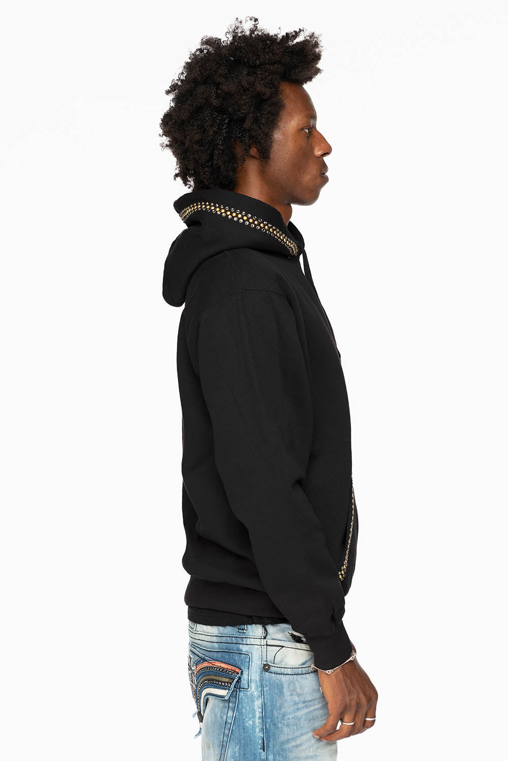 ROBIN’S JEAN PULLOVER HOODIE IN BLACK EMBELLISHED WITH CRYSTALS AND NAILHEADS - Image 5
