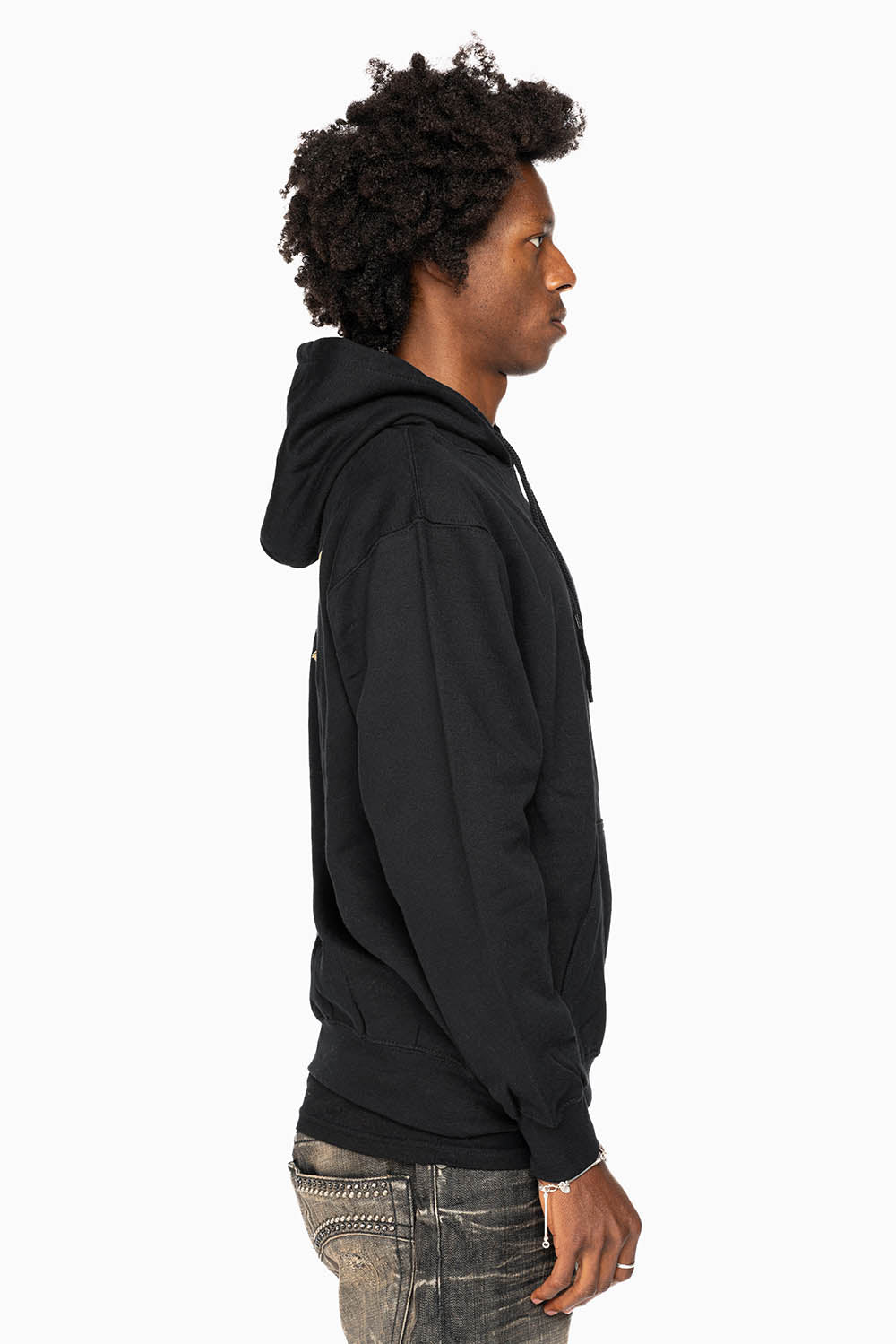 ROBIN’S JEAN PULLOVER HOODIE IN BLACK WITH GOLD WINGS EMBROIDERY - Image 3