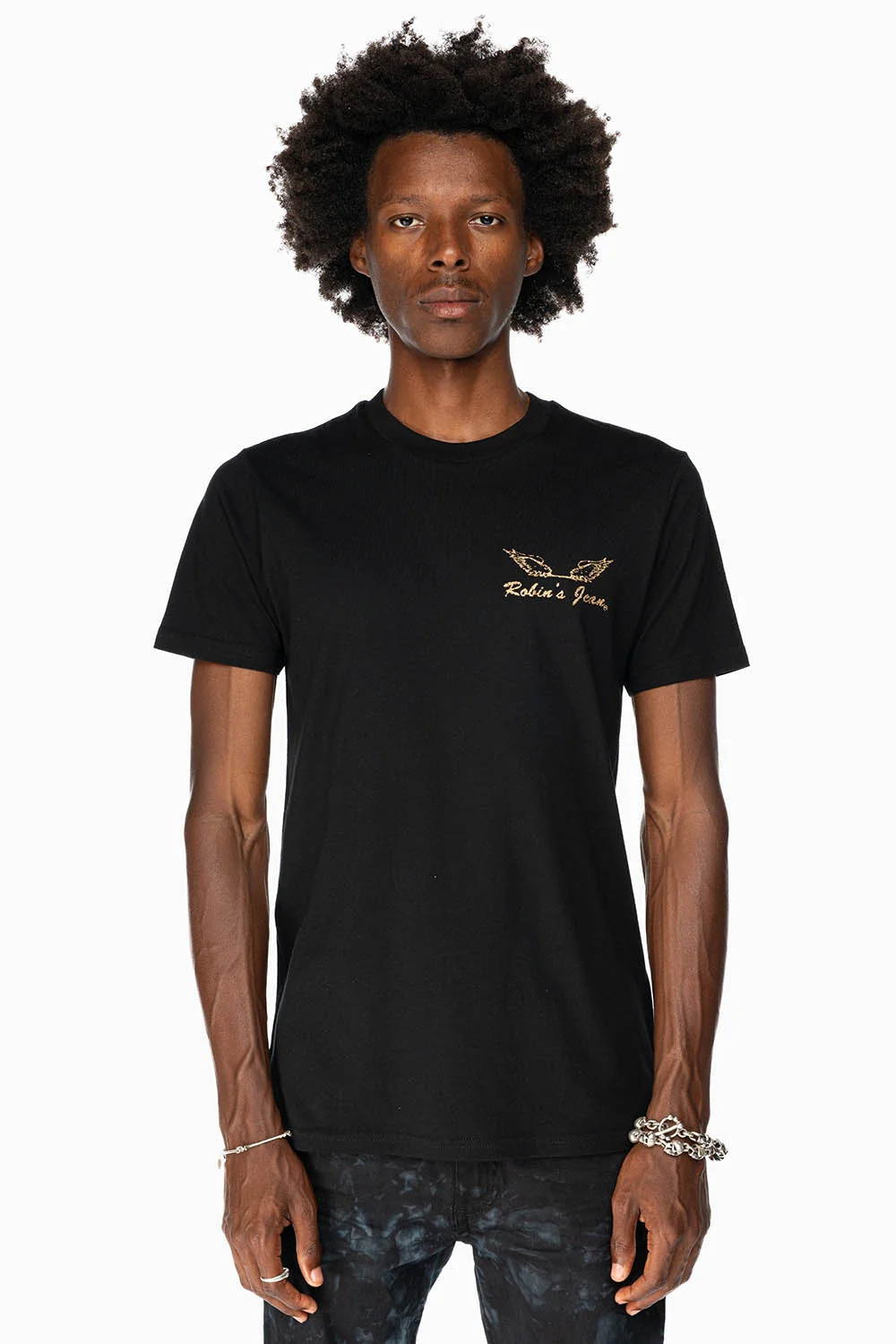 ROBIN’S LOGO WINGS TEE IN BLACK GOLD GLITTER - Image 2