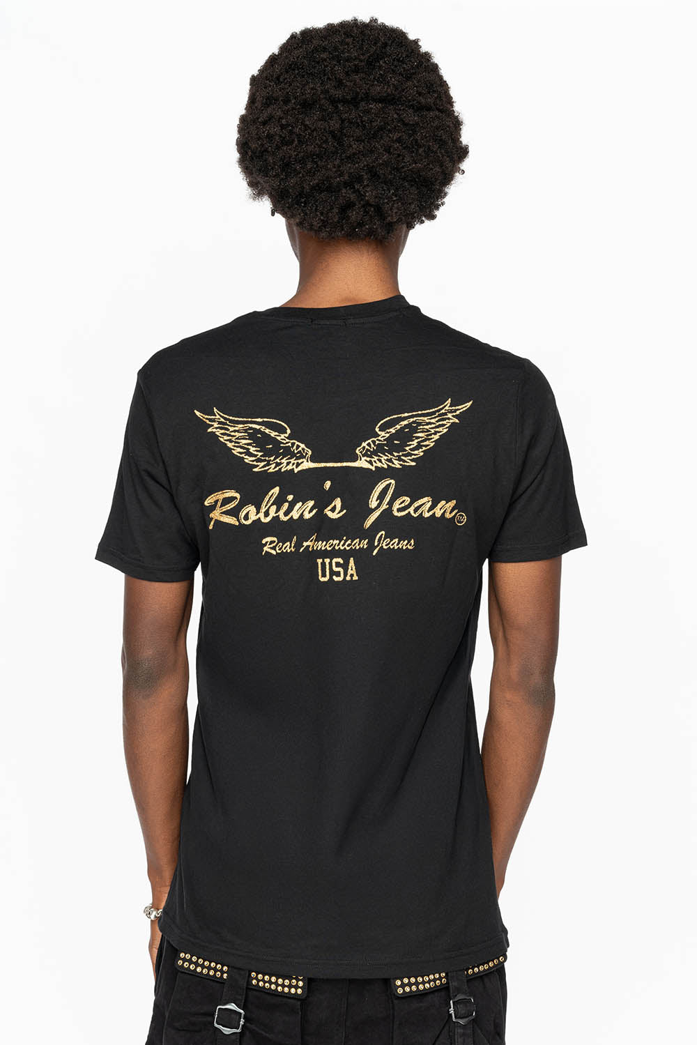 ROBIN WINGS TEE IN BLACK GOLD GLITTER