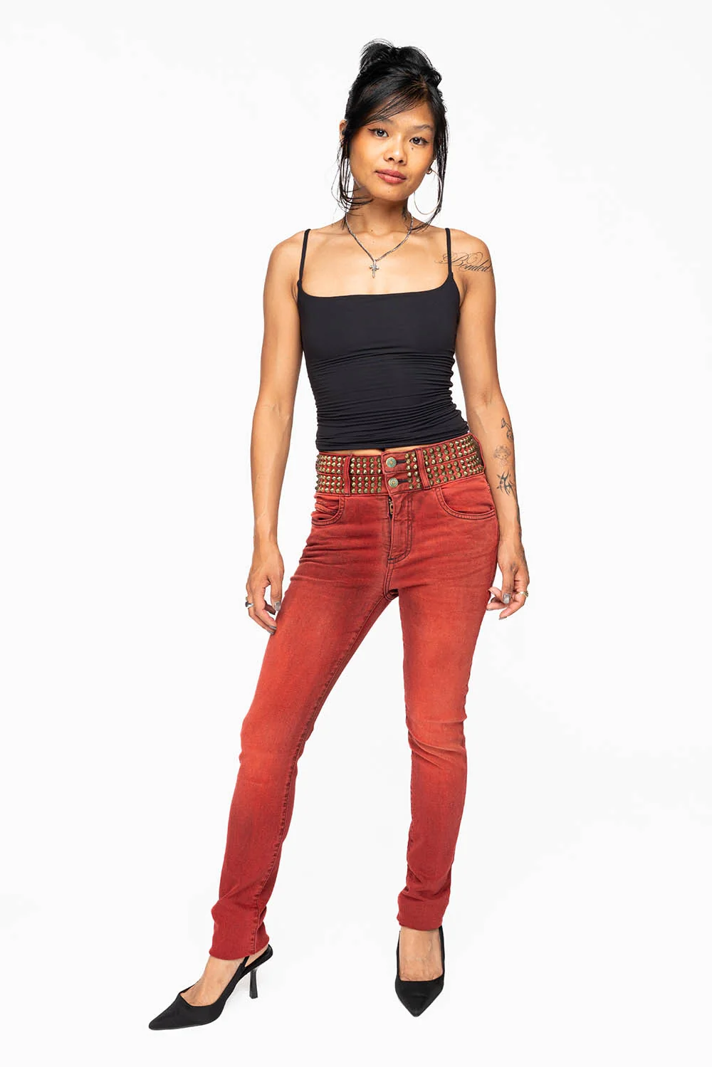 ROBIN'S DOUBLE WAIST SKINNY WITH SPIKES IN F-UP RED WASH - Image 6
