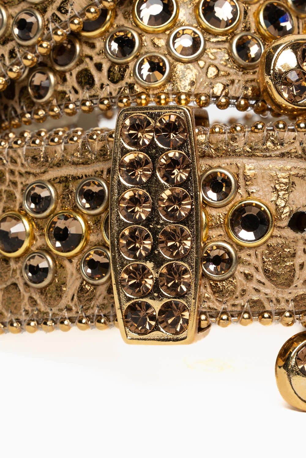 ROBIN'S JEAN GOLD CROCODILE LEATHER BELT WITH SMOKY TOPAZ CRYSTALS - Image 3