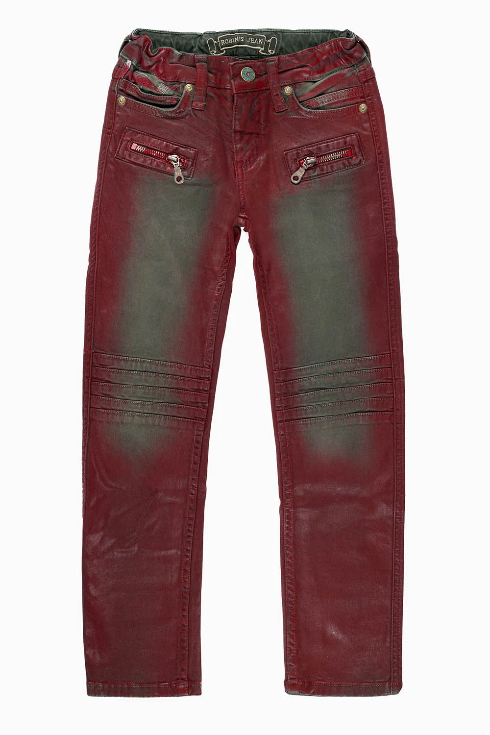 ROBINS KIDS MOTO BIKER JEANS IN OLIVE IRENE RED WASH - Image 2