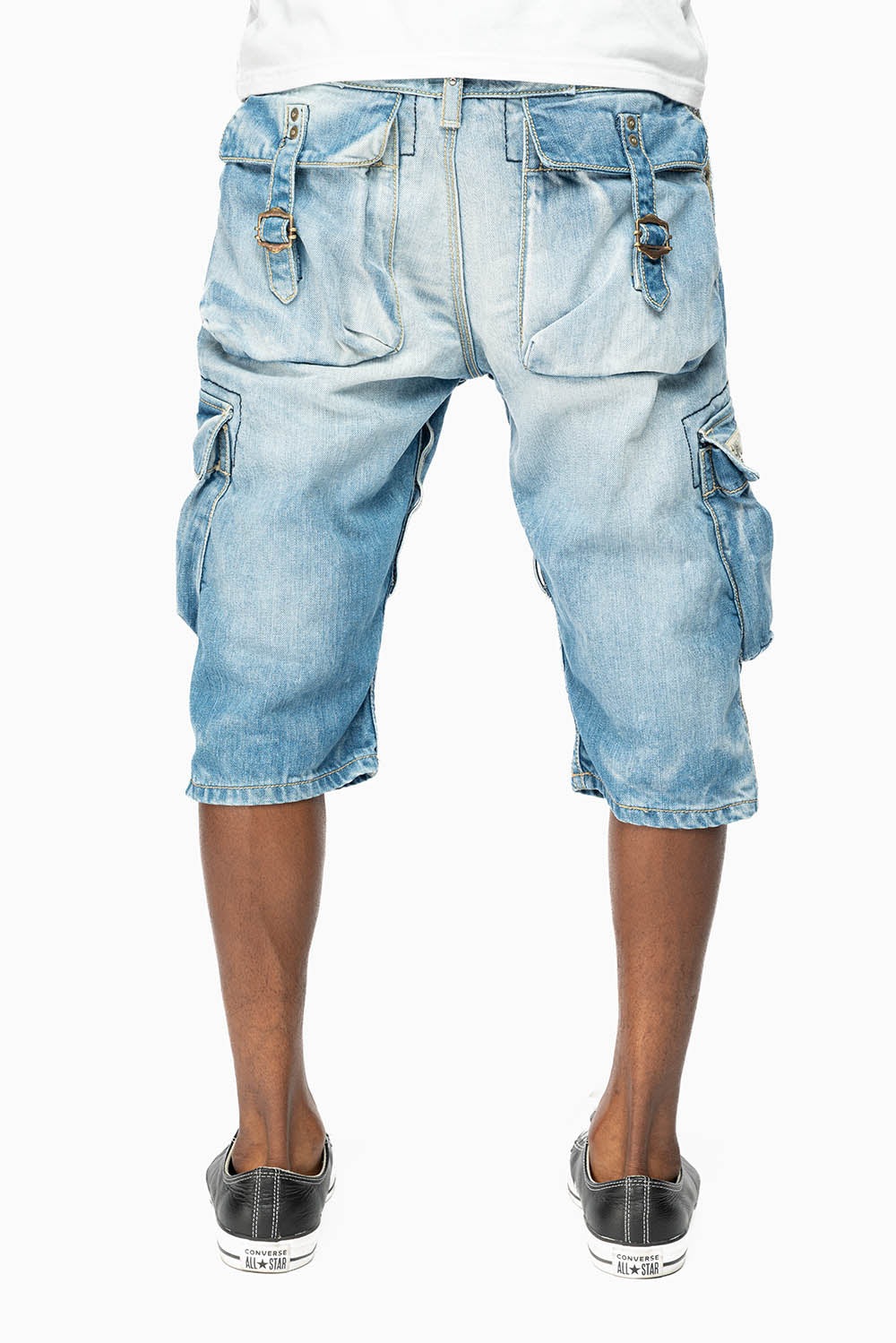 ROBINS MILITARY CARGO SHORTS IN 5D LIGHT BLUE WASH WITH EMBALISHMENT - Image 3