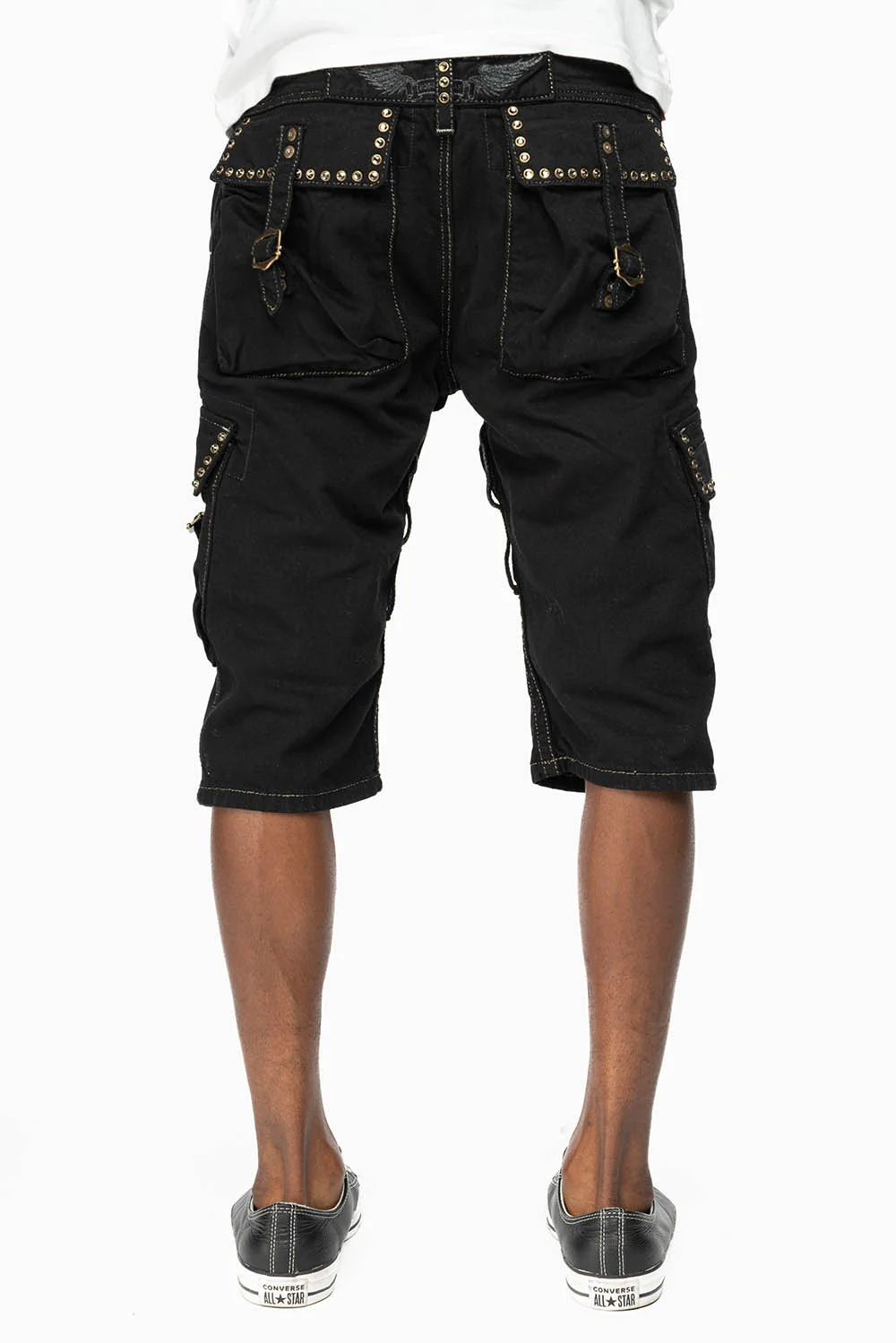 ROBINS MILITARY CARGO SHORTS IN PURE BLK WITH BLK DIAMOND CRYSTALS - Image 5