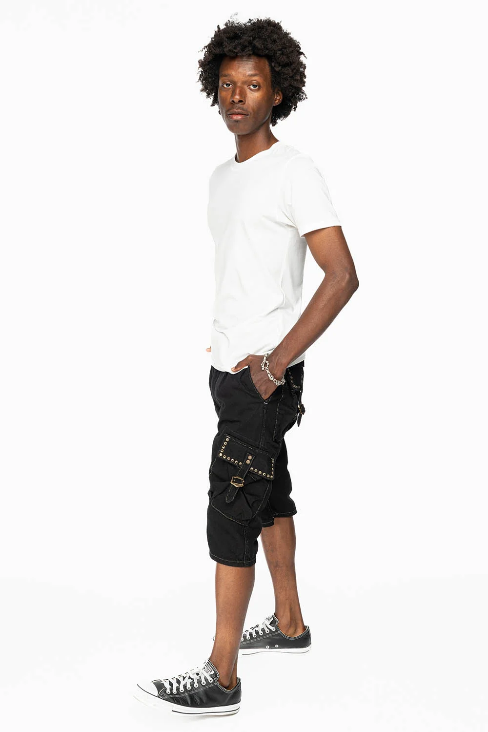 ROBINS MILITARY CARGO SHORTS IN PURE BLK WITH BLK DIAMOND CRYSTALS - Image 6