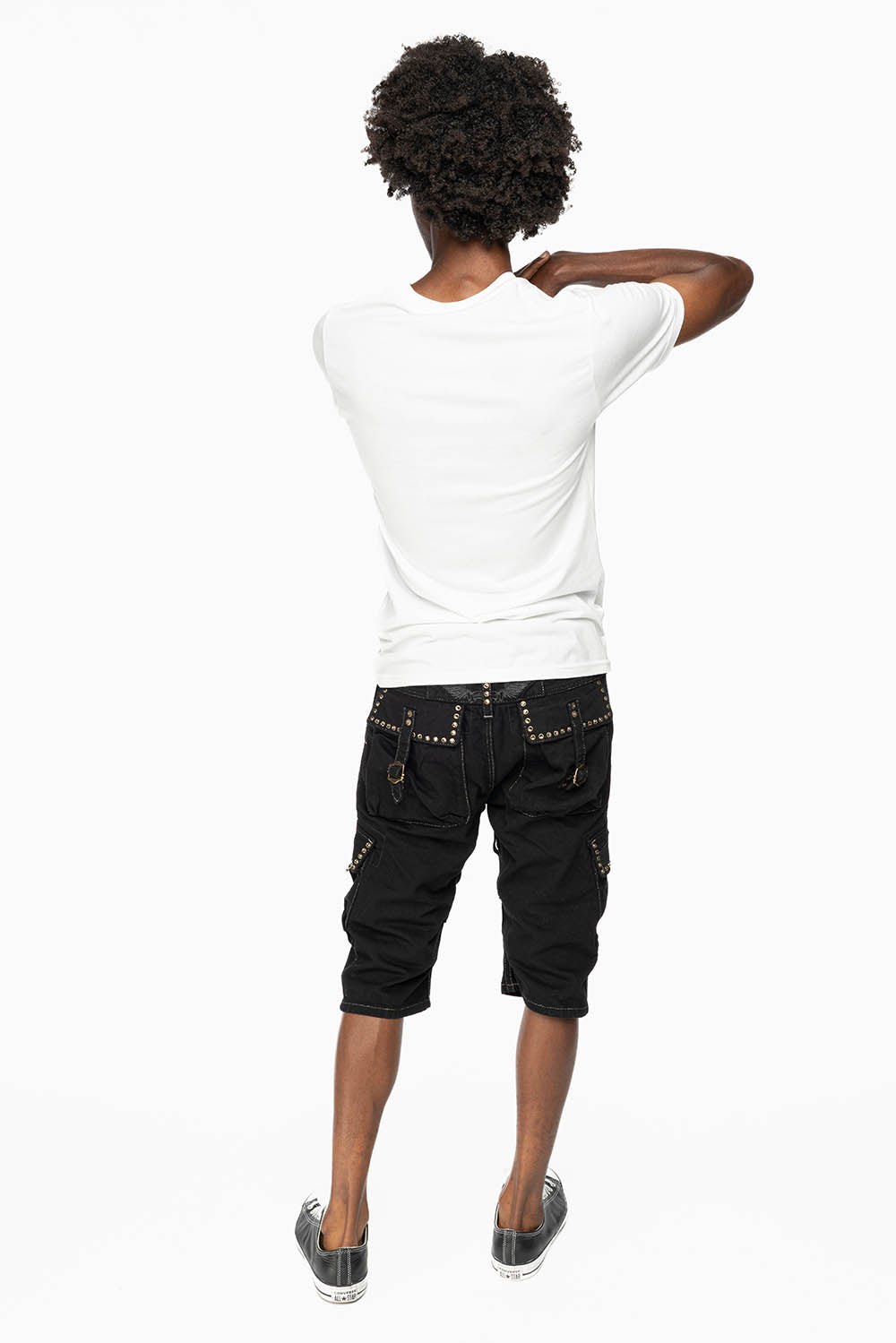 ROBINS MILITARY CARGO SHORTS IN PURE BLK WITH BLK DIAMOND CRYSTALS - Image 8