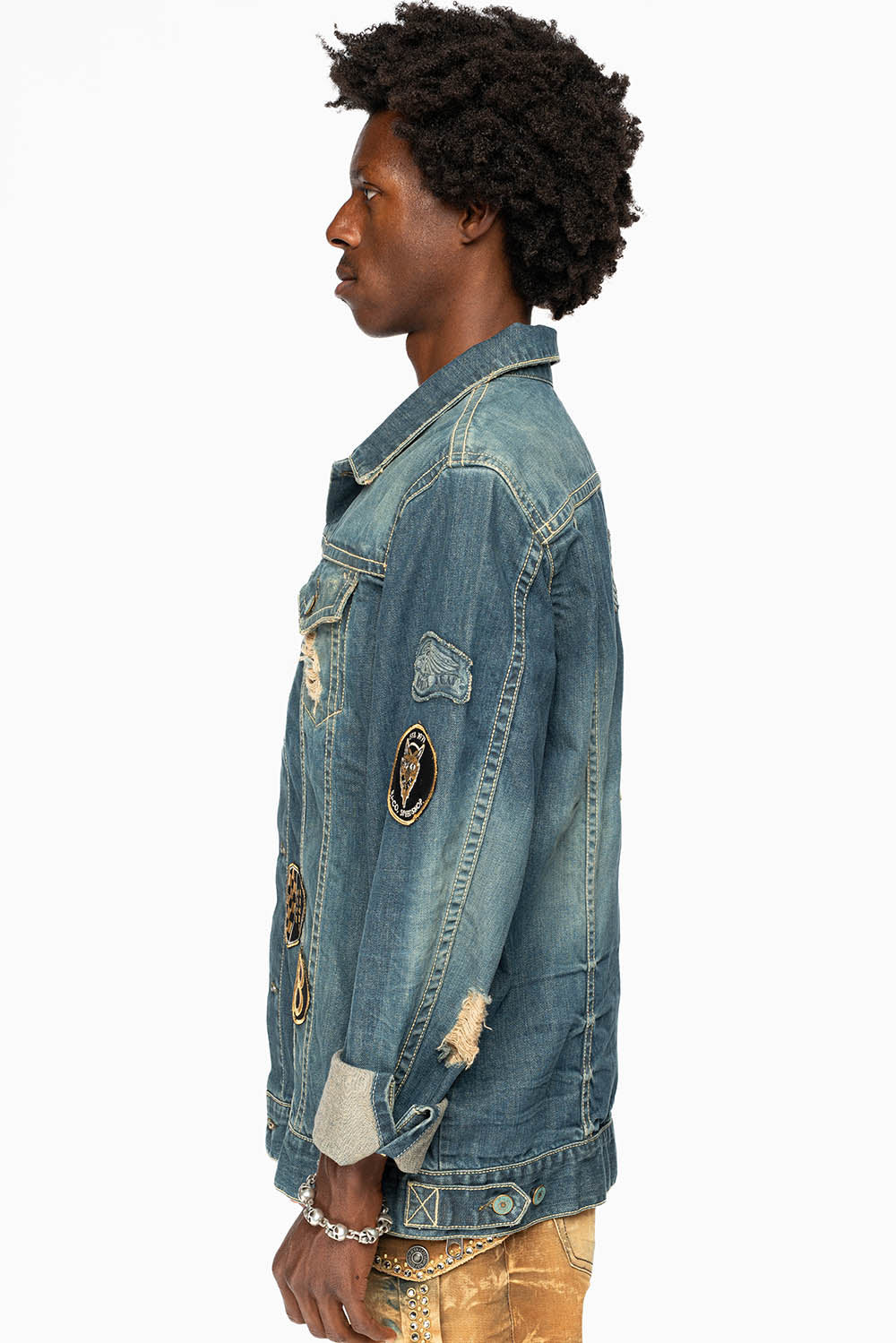 ROBINS MOTORCYCLE CLUB DENIM JACKET IN SMOKY BLUE BROKEN WASH WITH MULTIPLE  PATCHES - Image 6