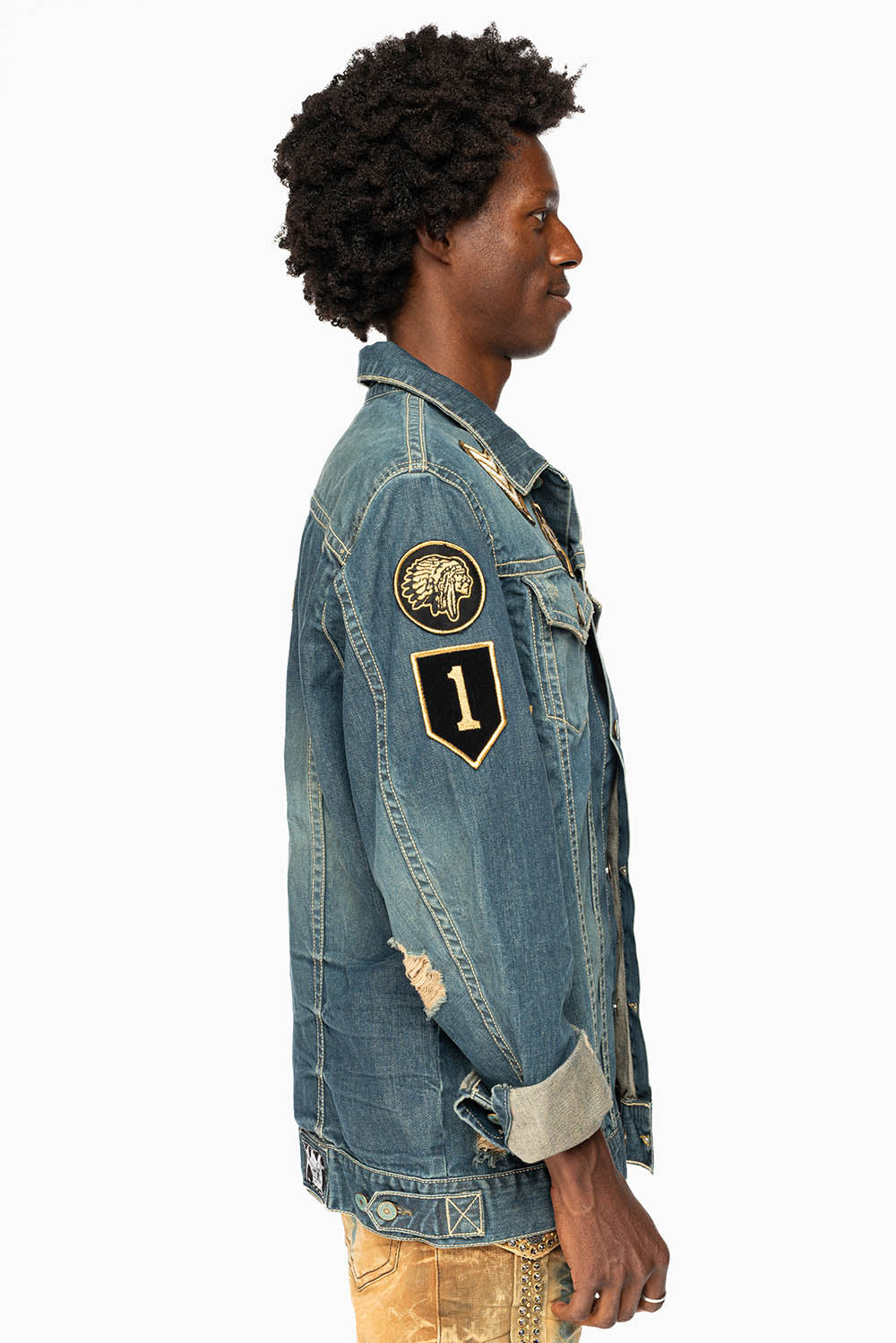 ROBINS MOTORCYCLE CLUB DENIM JACKET IN SMOKY BLUE BROKEN WASH WITH MULTIPLE  PATCHES - Image 8