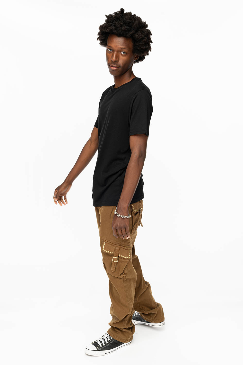 ROBINS NEW MILITARY STYLE CARGO PANTS IN KANGAROO COLOR WASH WITH NAILHEADS - Image 7
