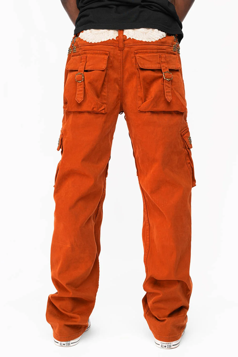 ROBINS NEW MILITARY STYLE CARGO PANTS IN ORANGE WITH WESTERN CRYSTAL MOTIF - Image 3