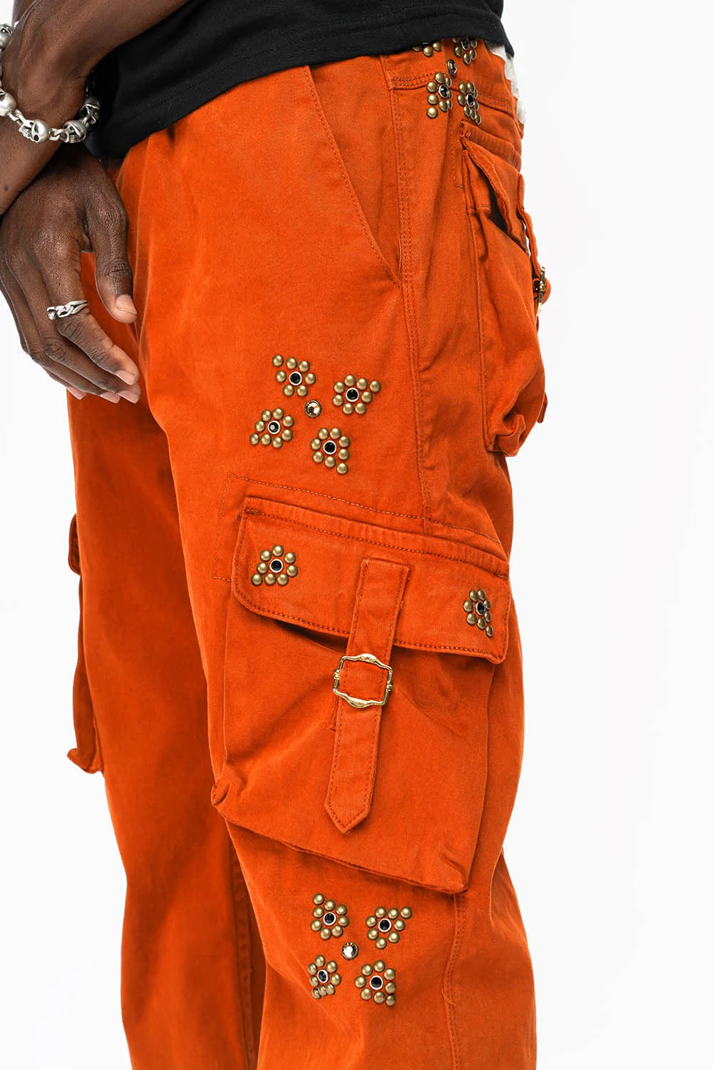 ROBINS NEW MILITARY STYLE CARGO PANTS IN ORANGE WITH WESTERN CRYSTAL MOTIF - Image 4