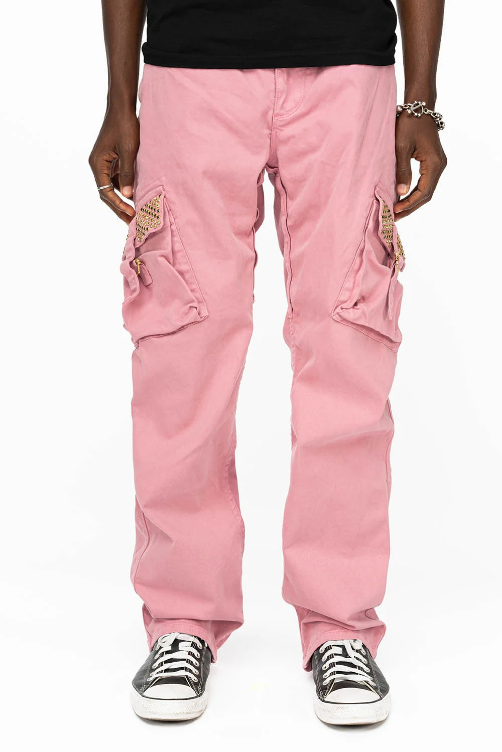 ROBINS NEW MILITARY STYLE CARGO PANTS IN PINK WITH CRYSTAL AB AND MONTANA CRYSTALS - Image 2