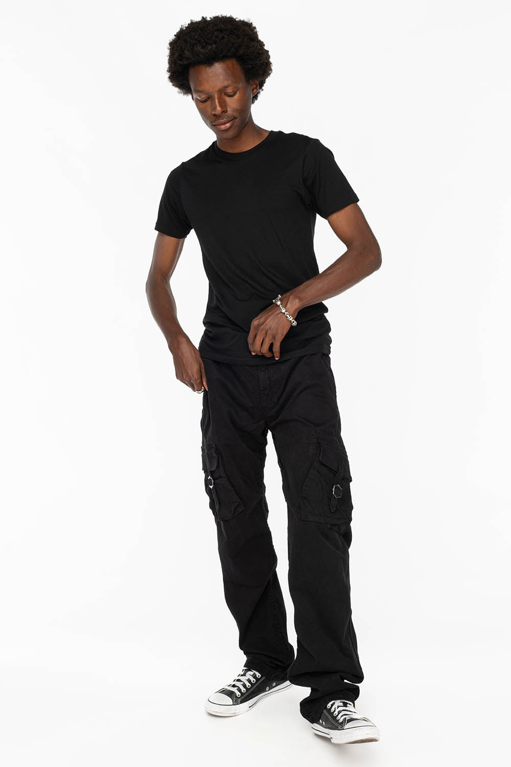 ROBINS NEW MILITARY STYLE CARGO PANTS IN PURE BLACK WITH WHITE EMBROIDERY - Image 8