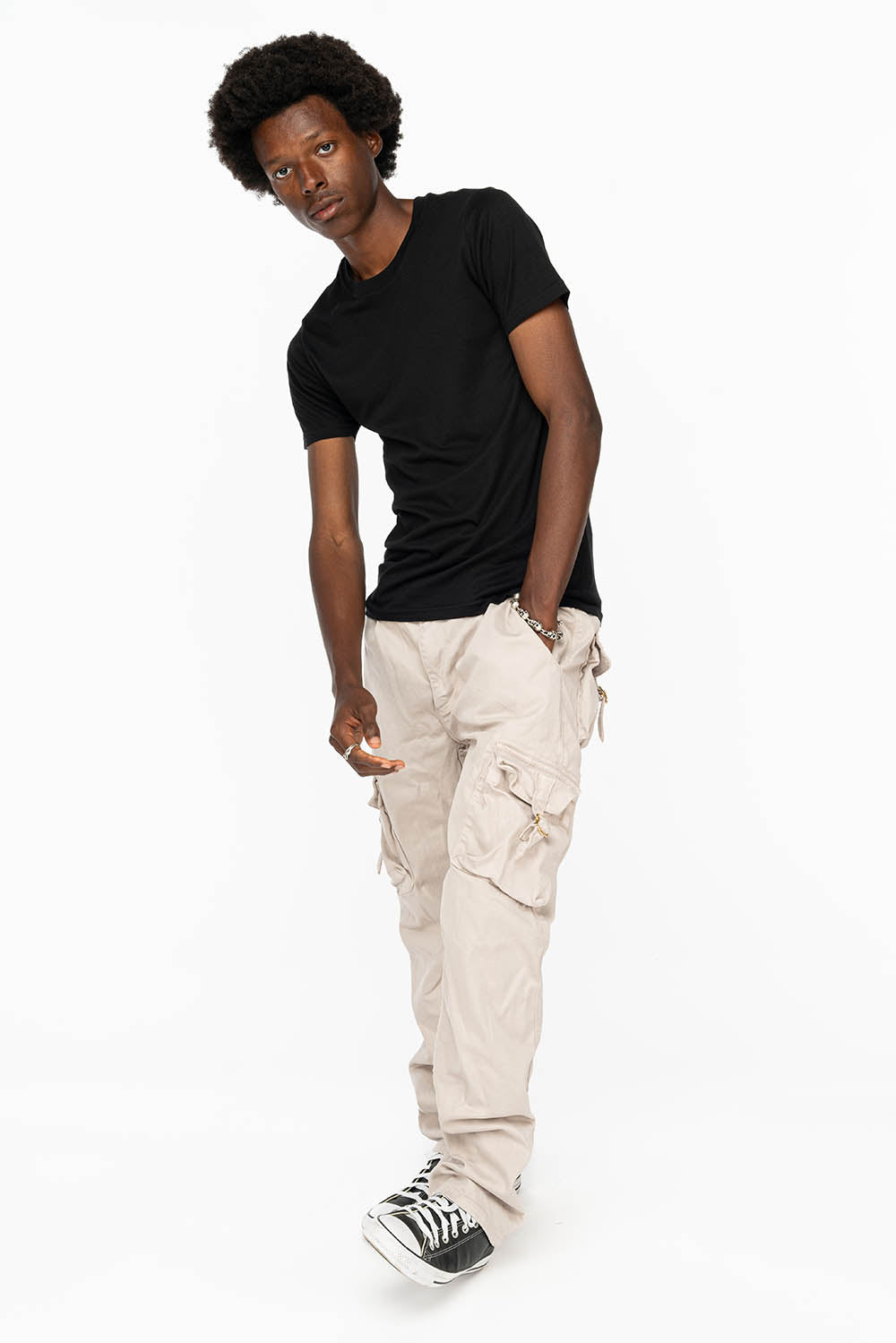 ROBINS NEW MILITARY STYLE CARGO PANTS IN STONE COLOR WASH - Image 3