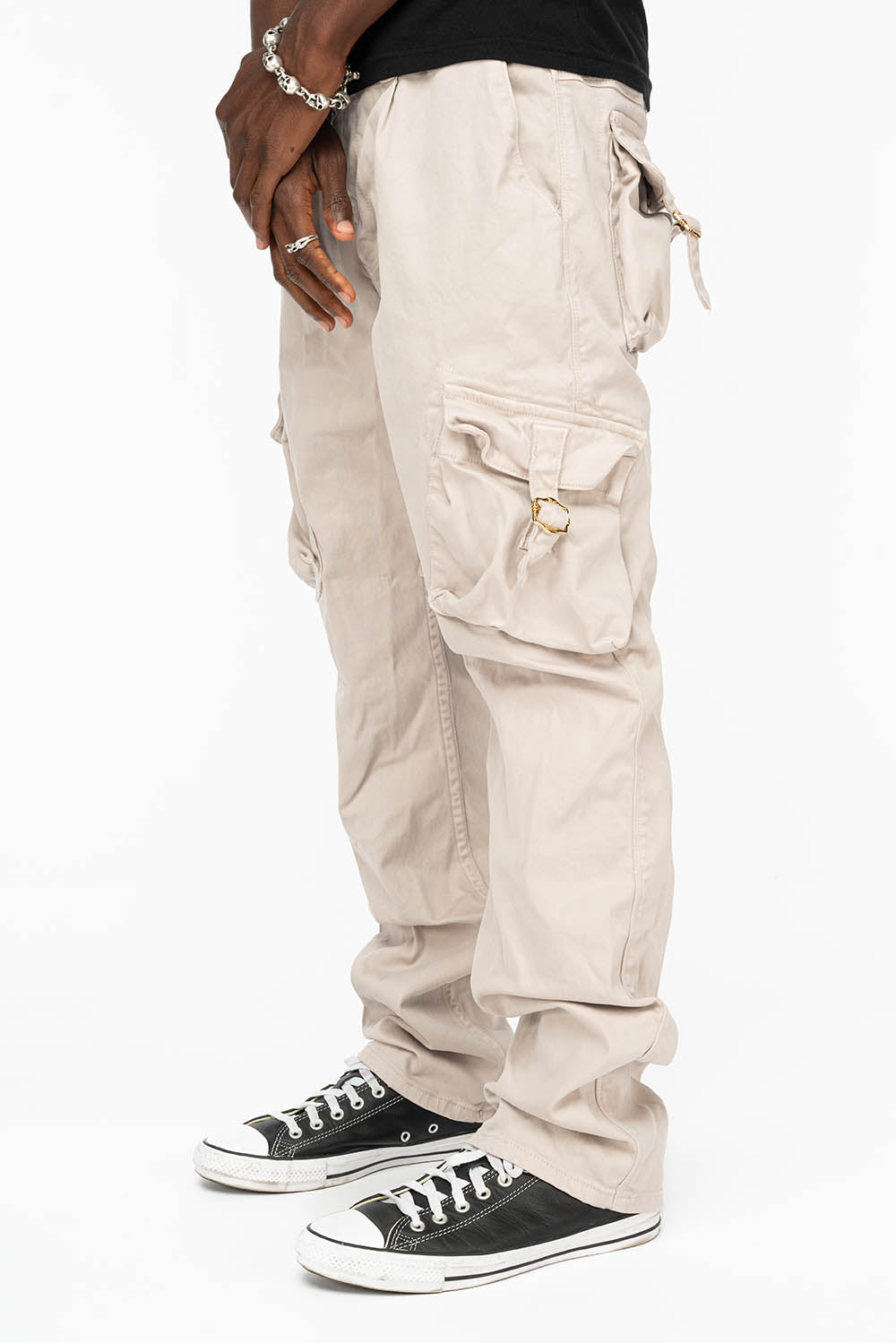 ROBINS NEW MILITARY STYLE CARGO PANTS IN STONE COLOR WASH - Image 7