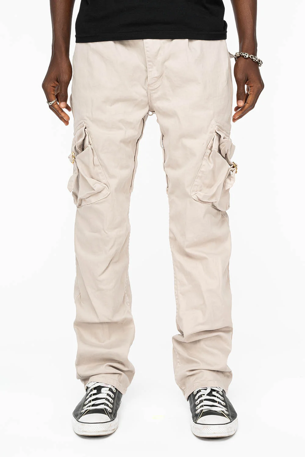 ROBINS NEW MILITARY STYLE CARGO PANTS IN STONE COLOR WASH - Image 8