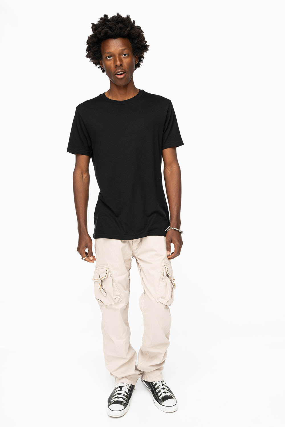 ROBINS NEW MILITARY STYLE CARGO PANTS IN STONE COLOR WASH WITH BLACK DIAMOND CRYSTALS - Image 9