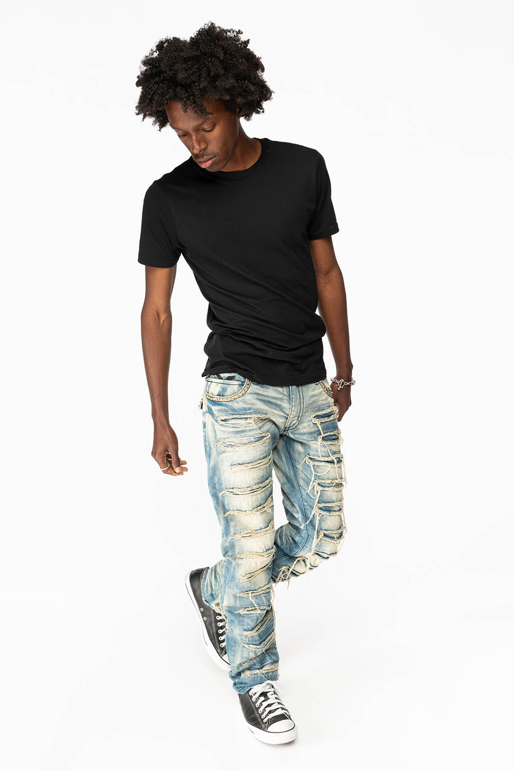 ROBIN'S NEW VINTAGE EDITION RIPPED JEANS WITH SMOKEY TOPAZ CRYSTALS IN OMAHA WASH - Image 6