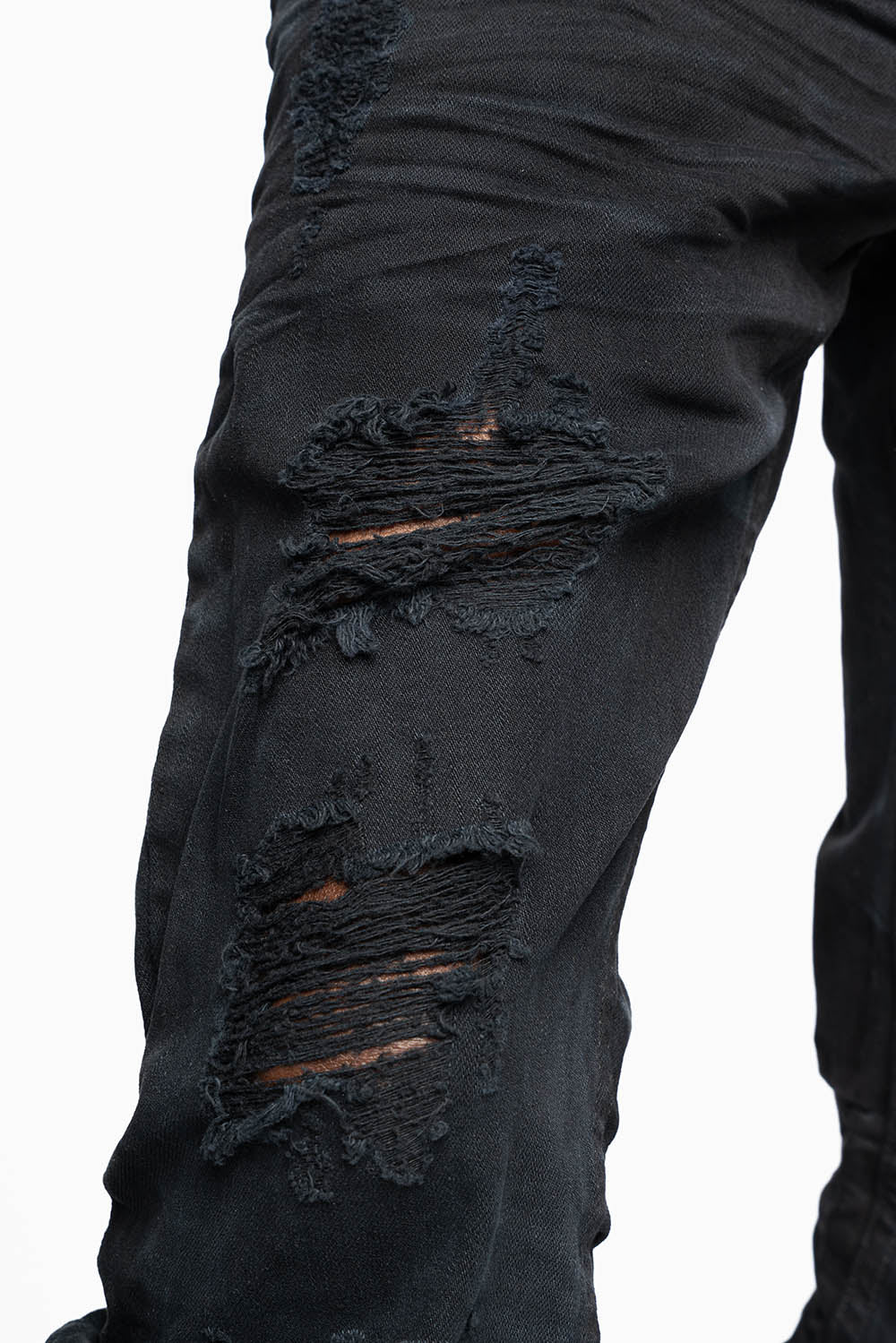 ROBINS RED LABEL LONG FLAP SLIM JEANS IN NOIR DESTROY WASH - Image 4