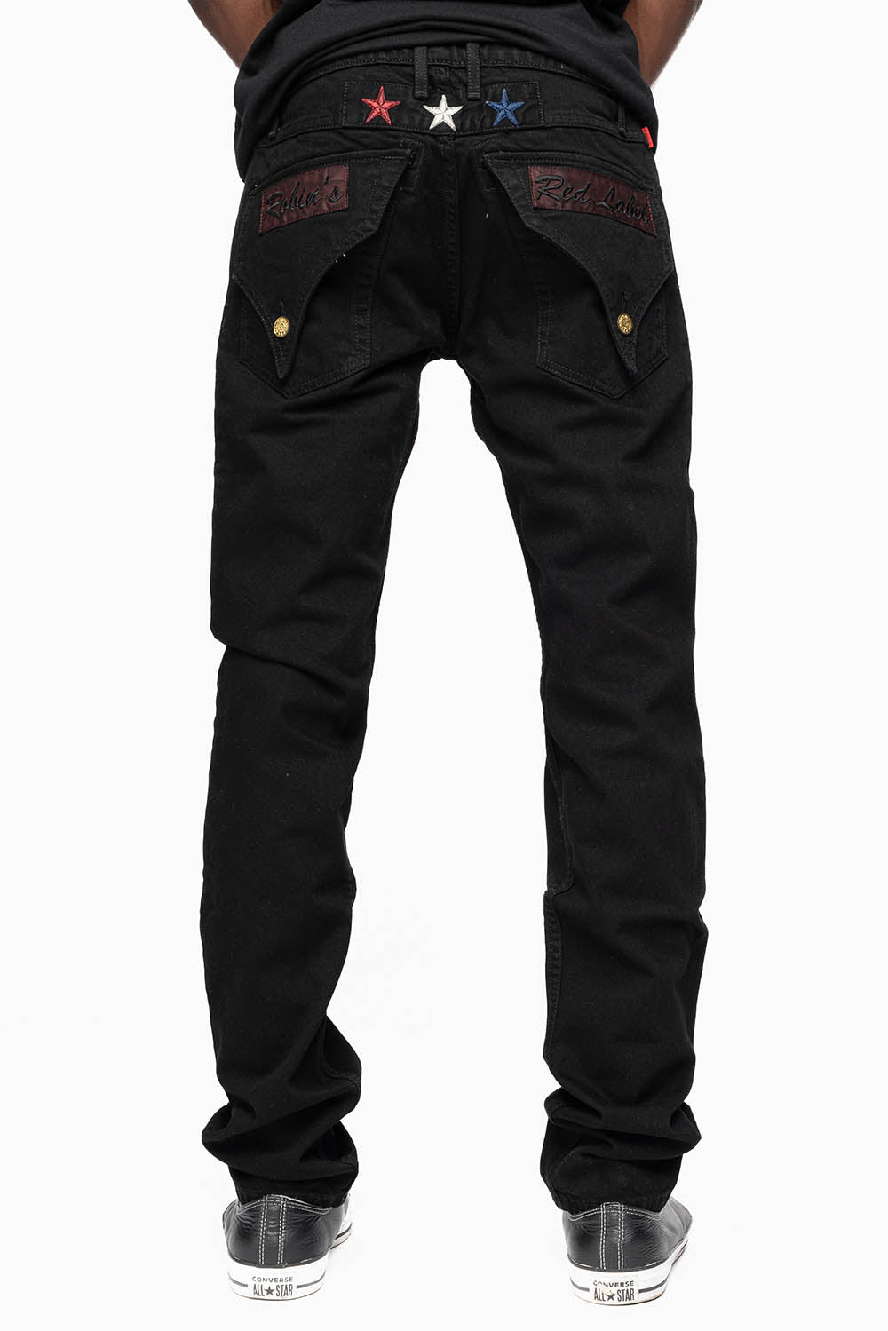 ROBINS RED LABEL LONG FLAP SLIM JEANS IN PURE BLK WASH - Image 3