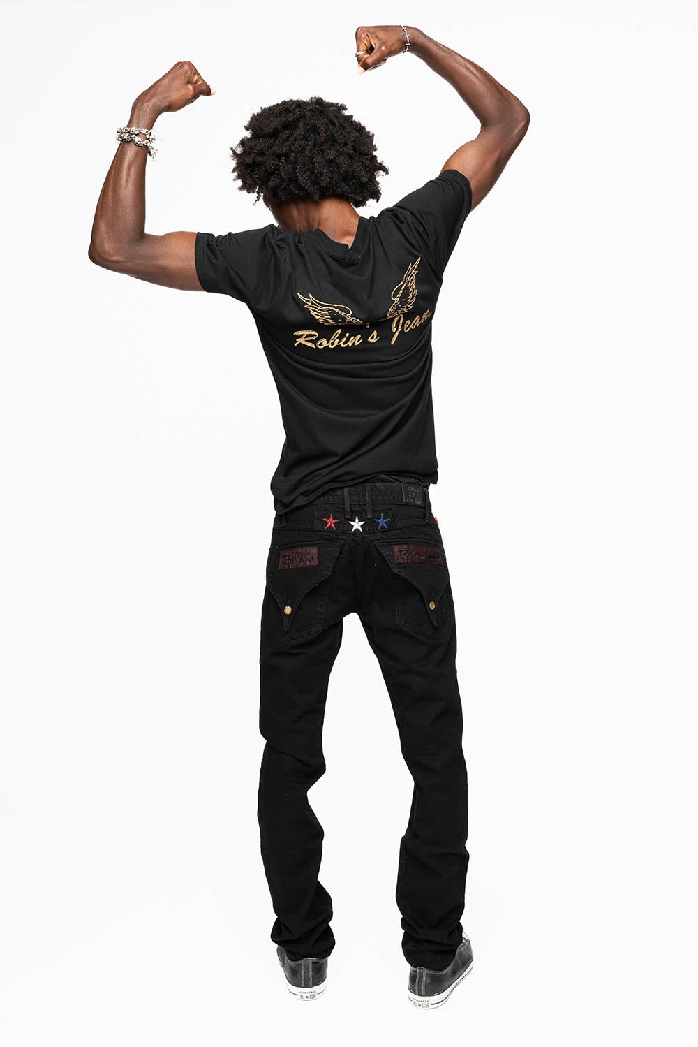 ROBINS RED LABEL LONG FLAP SLIM JEANS IN PURE BLK WASH - Image 4